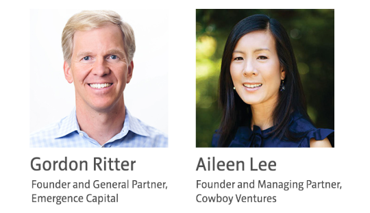 Gordon Ritter, founder and general partner of Emergence Capital, and Aileen Lee, founder and managing partner of Cowboy Ventures