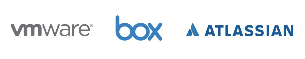 VM Ware, Box, Atlassian logos