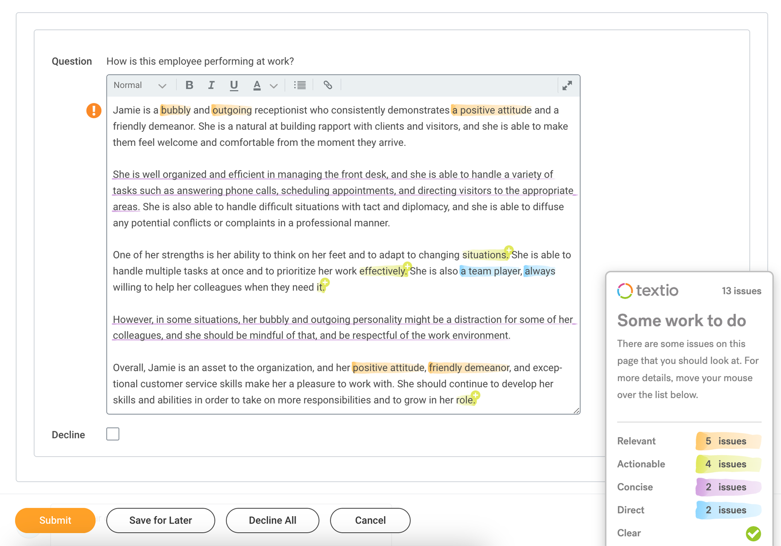 Textio guidance on copy from ChatGPT