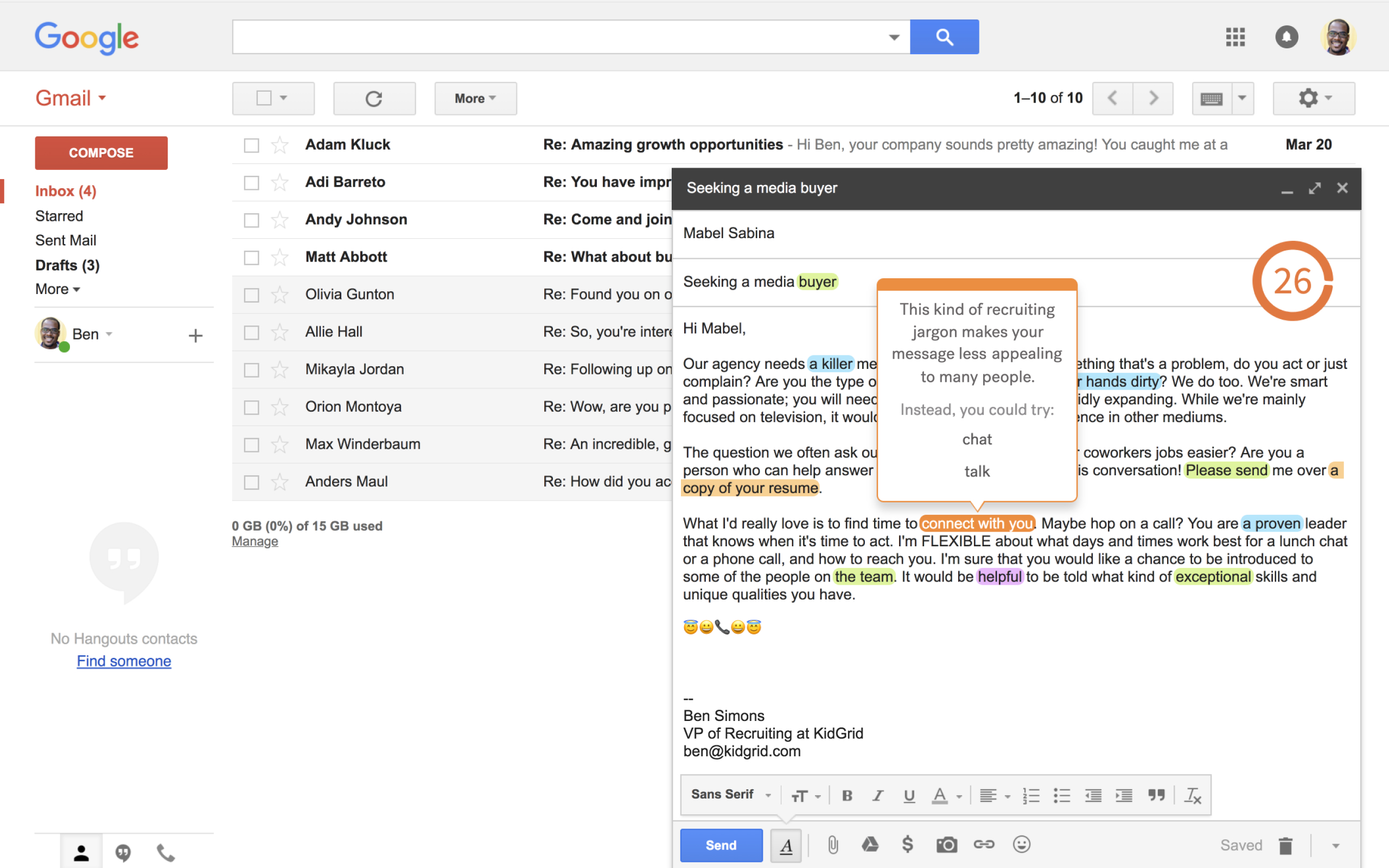 Textio browser extension in Gmail