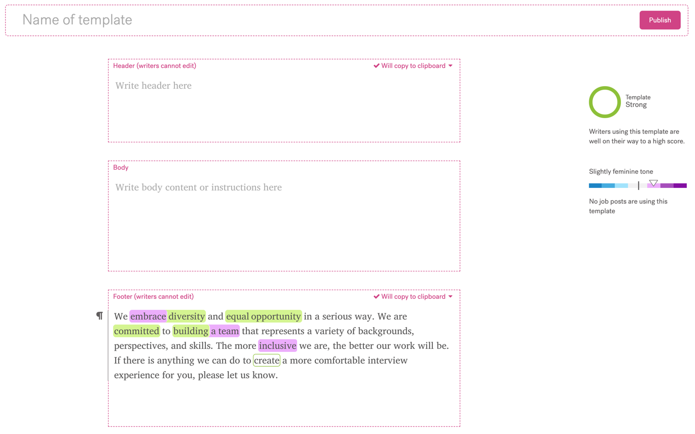 Screenshot of Textio's template writing experience