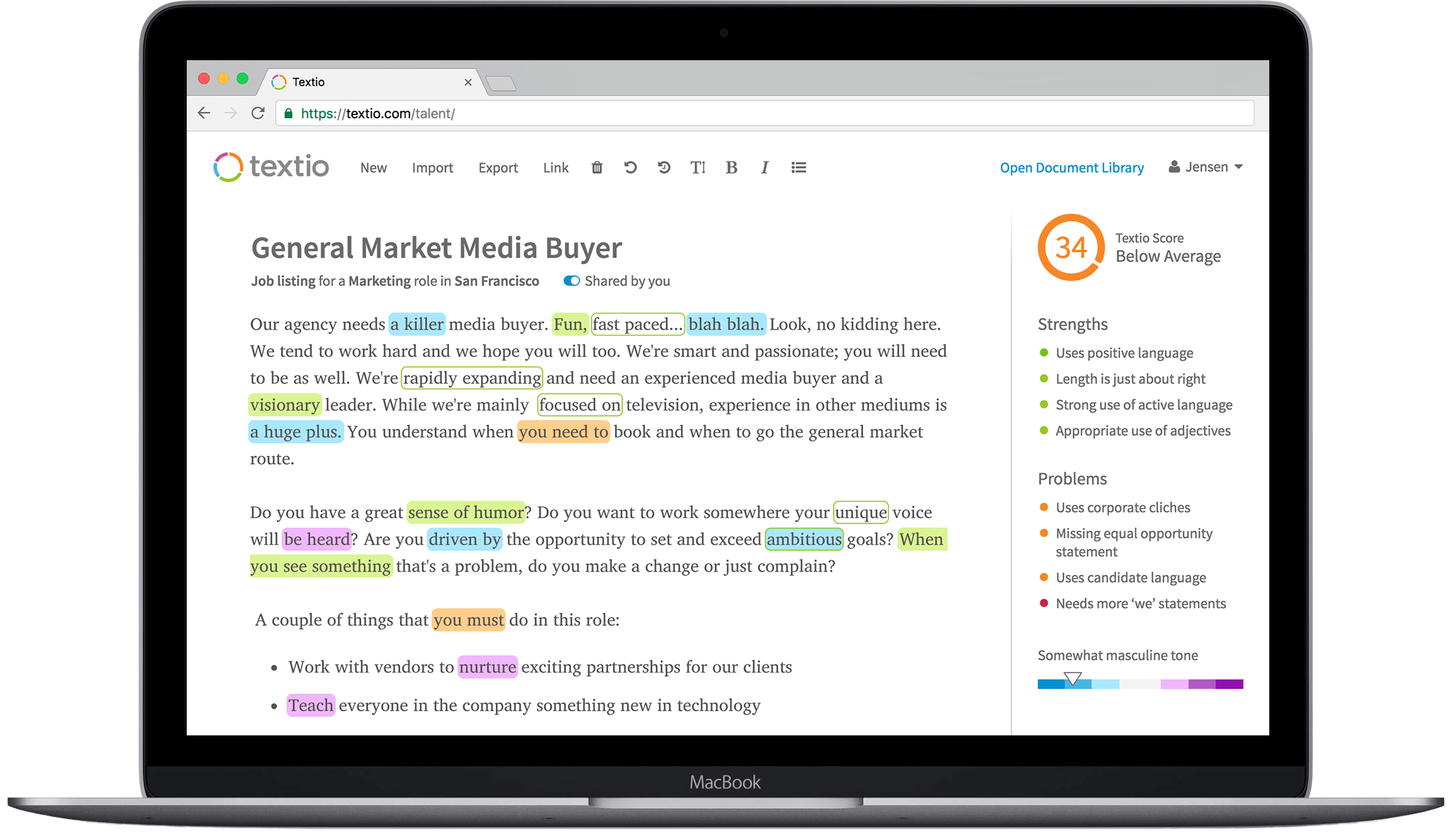 Screenshot of the Textio product