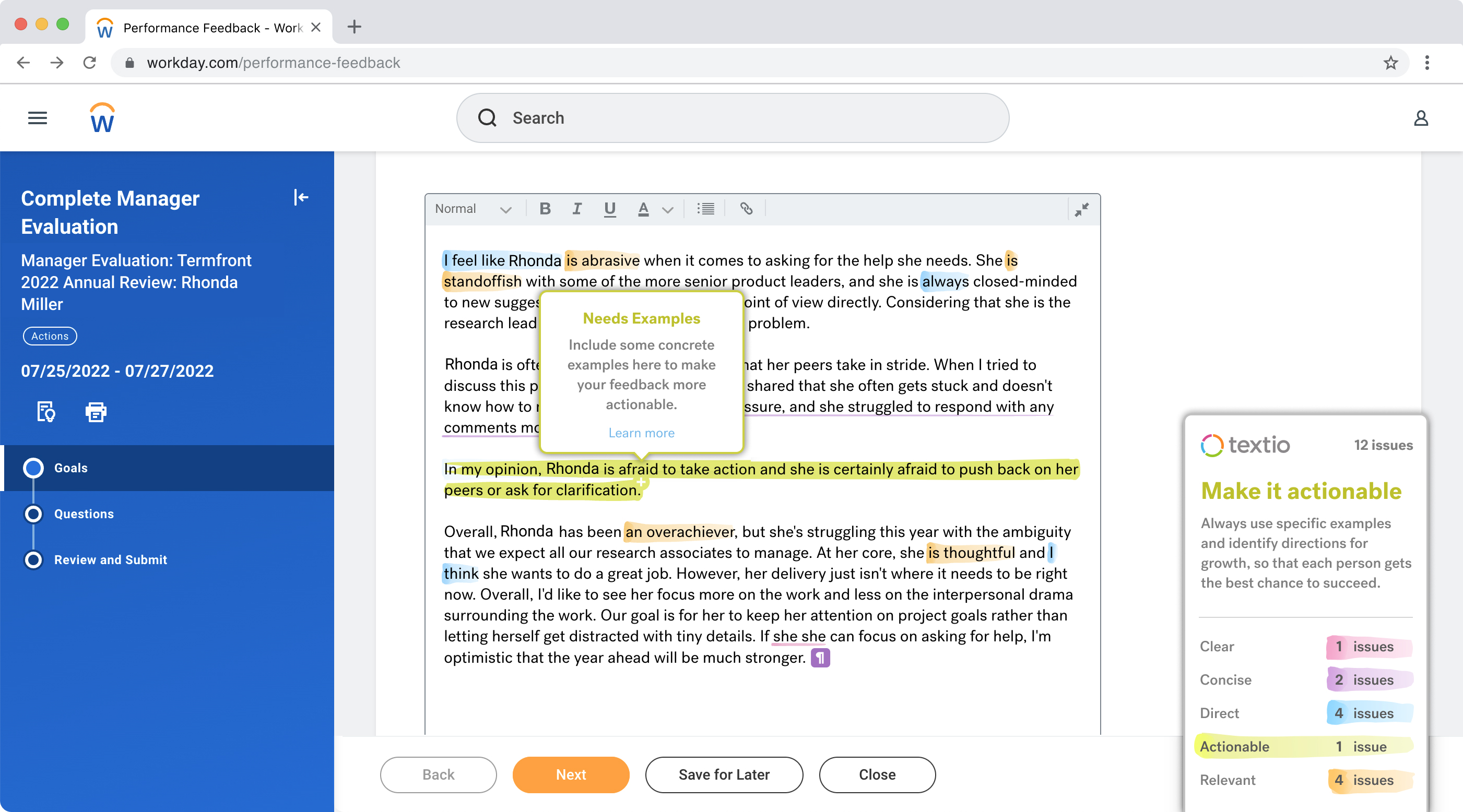 Textio for Performance Feedback within the Workday environment. 