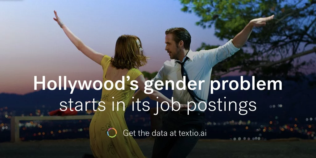Couple dancing. Hollywood's gender problem starts in its job postings. Get the data at textio.com/blog.