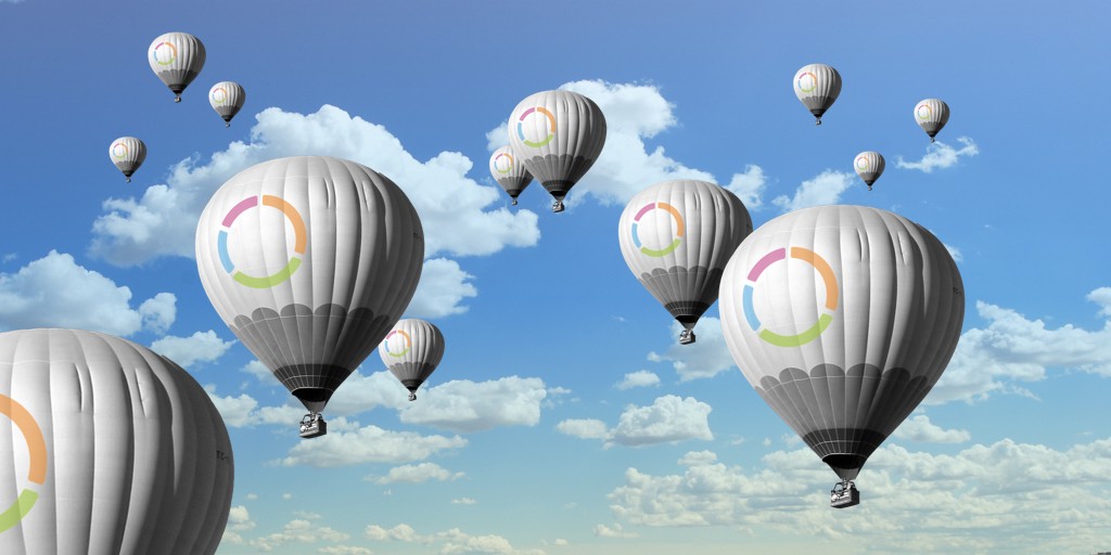 Hot air balloons with Textio logos on them