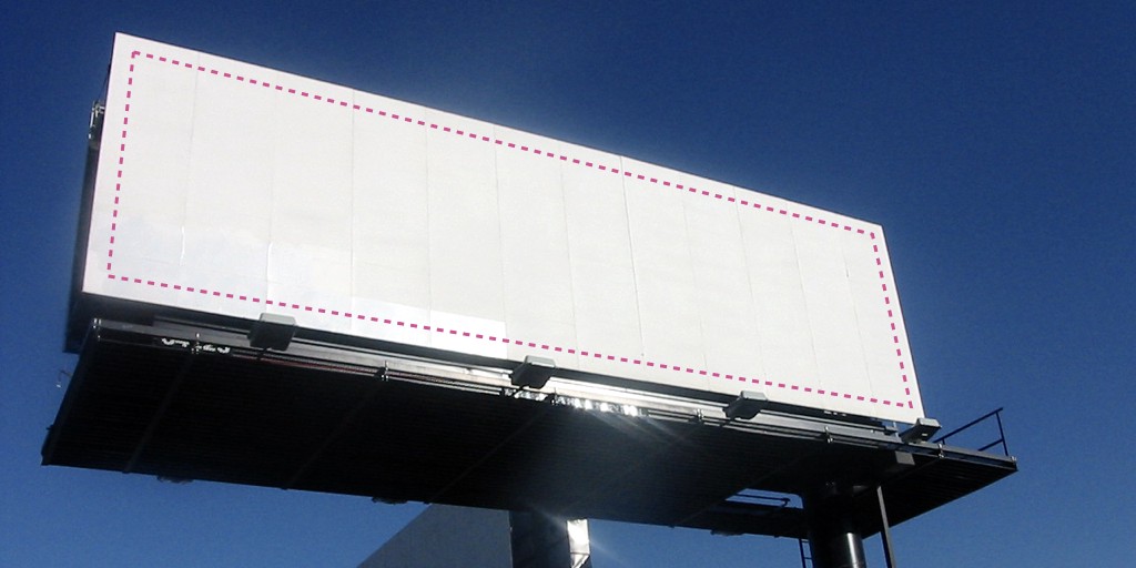 Blank billboard with purple dotted outline