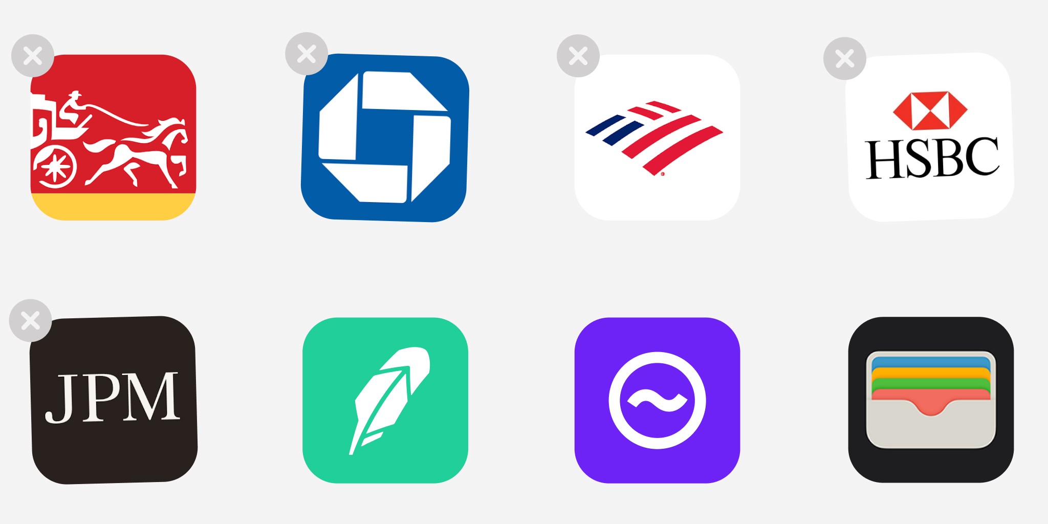 Small and large bank app icons installed on a phone