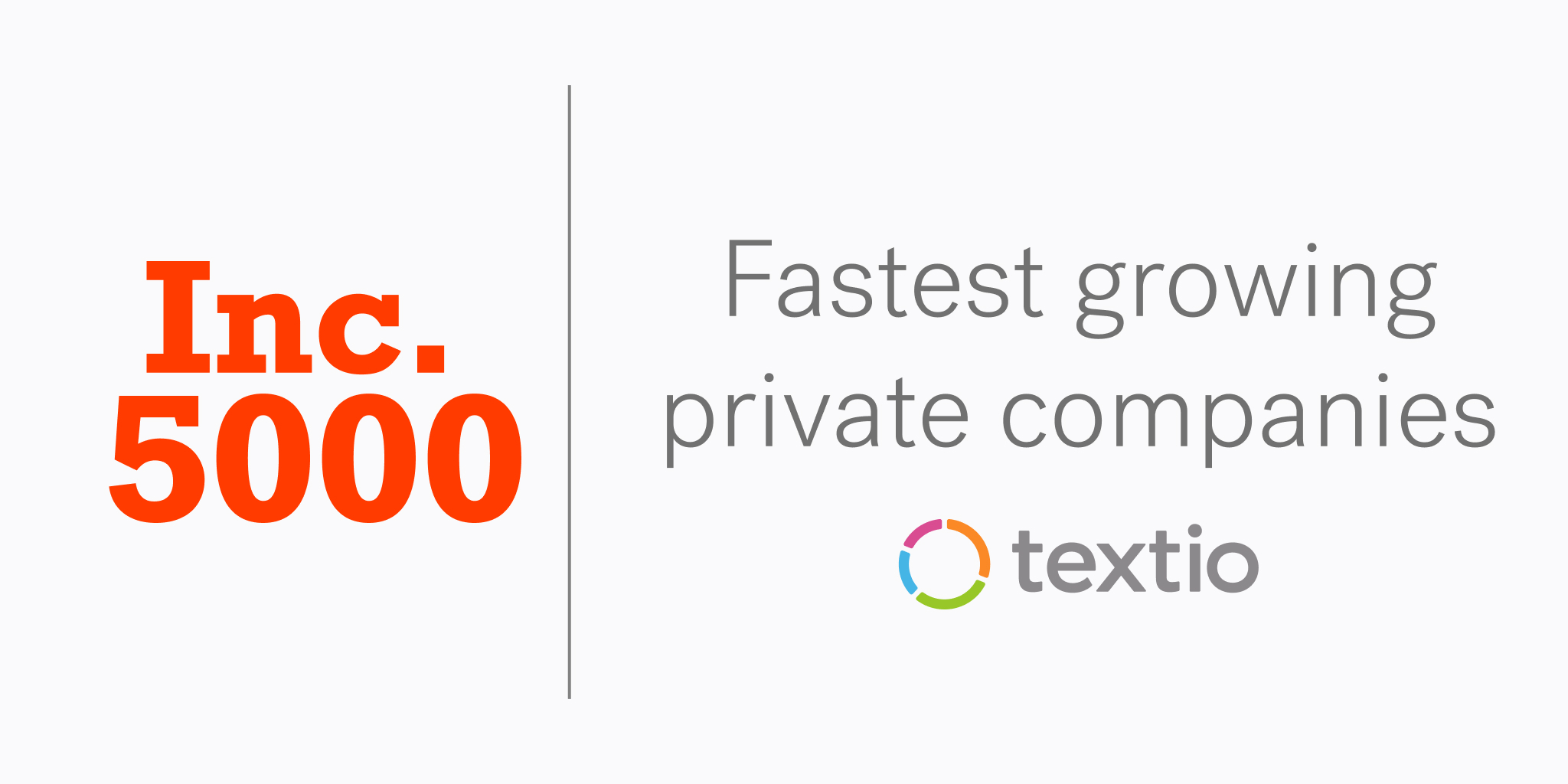 Inc. 5000 written in orange next to text "Fastest growing private companies" above the Textio logo