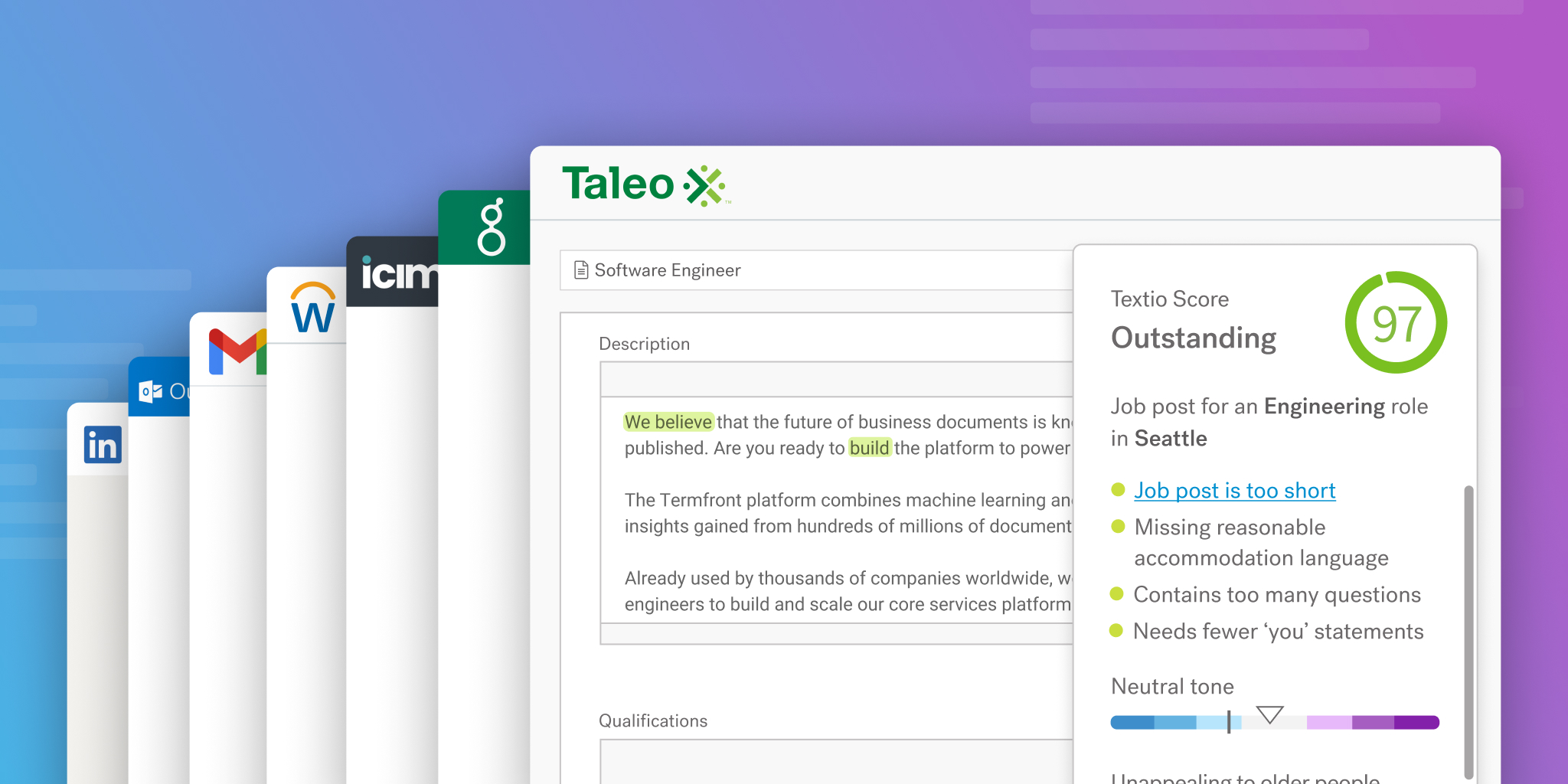 Textio everywhere: all integrations (Taleo, Greenhouse, iCIMS, Workday)