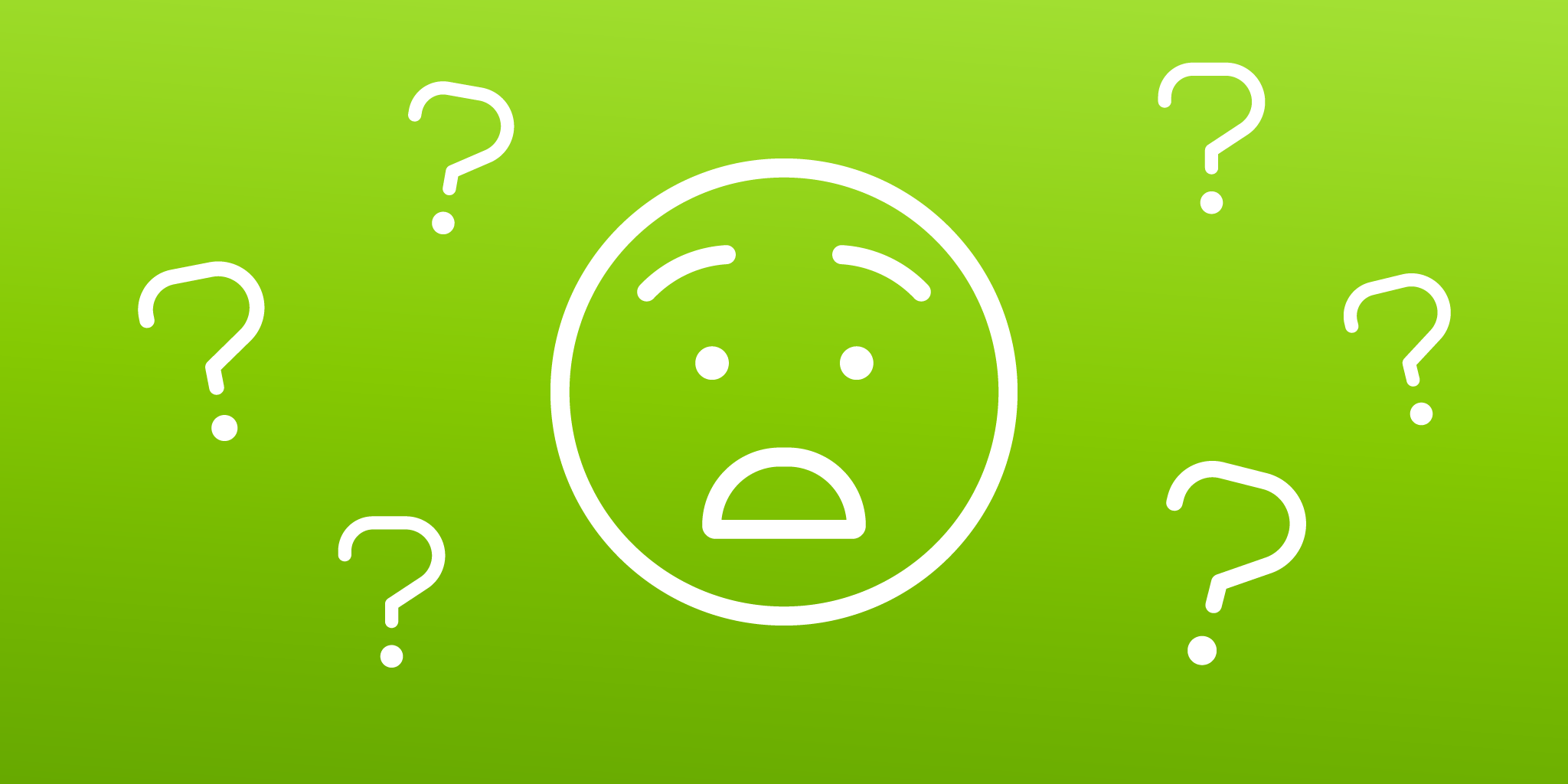 Green background with confused face and question marks