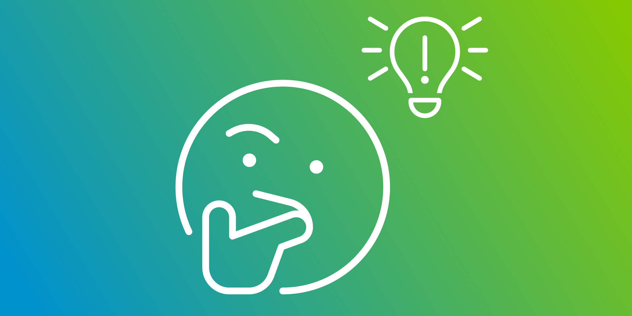 green and blue image with lightbulb and questioning face