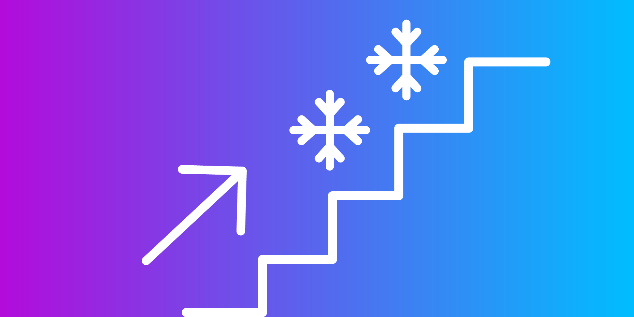 blue and purple image with snowflakes and an arrow pointing upward