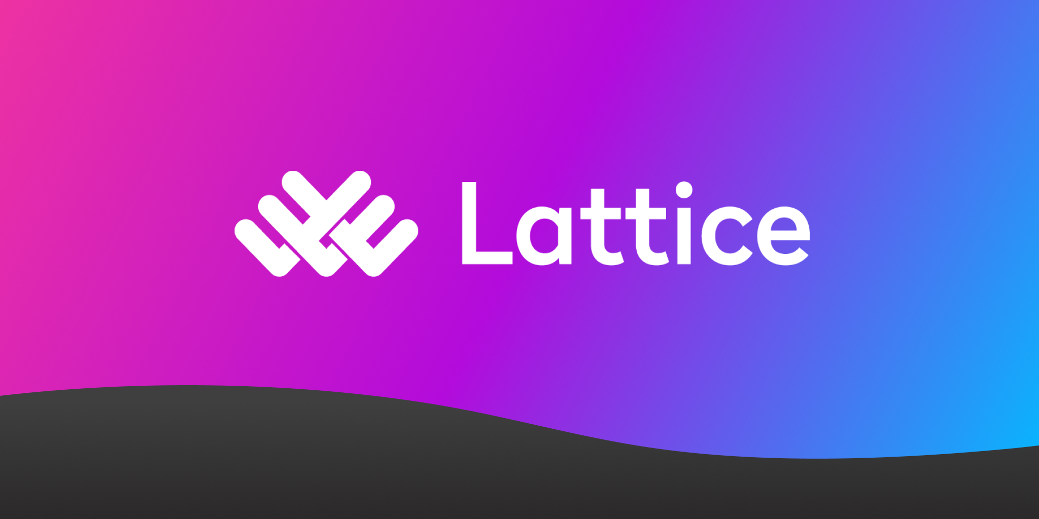 Gradient background from vibrant pink to vibrant blue with "wave" of black below it, with white Lattice logo on top