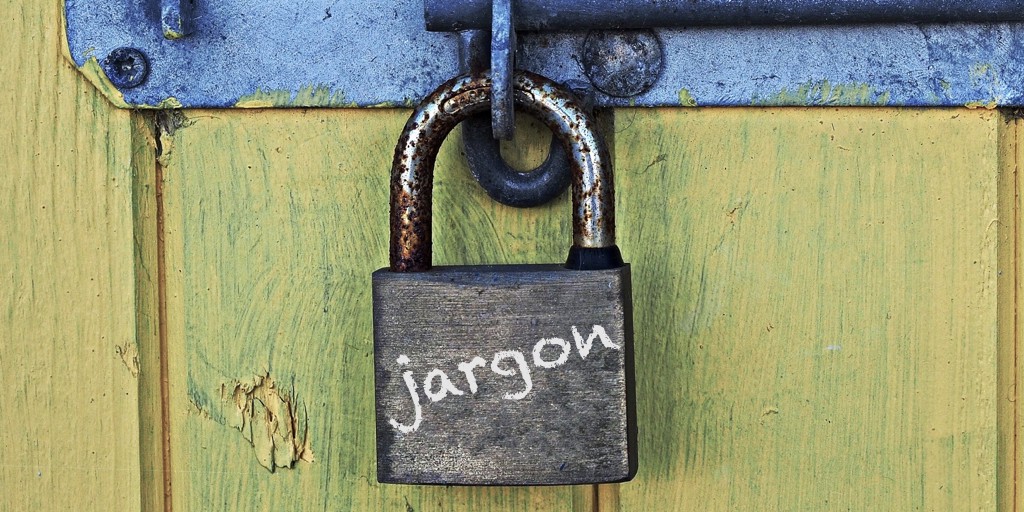 Padlock on a door, the padlock has the word jargon written on it