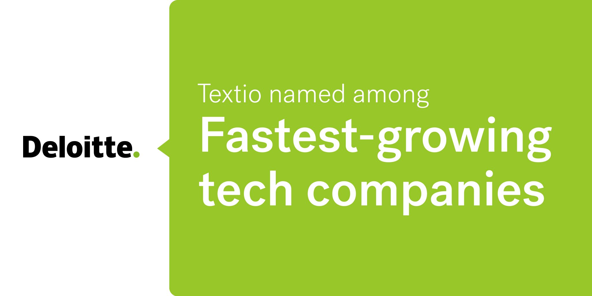 Graphic of Deloitte logo on left with speech bubble on right that reads "Textio named among Fastest-growing tech companies"